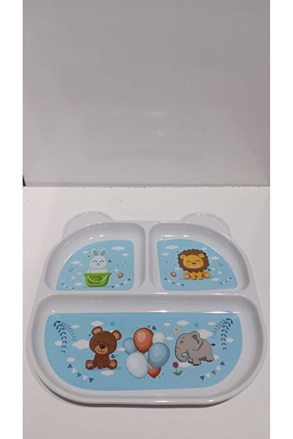 fitifitibebe Fıtıfıtı Matt Cat Desenli Ve Bölmeli Mavi Mama Tabağı- Melamin Tabak- Mama Kabı
