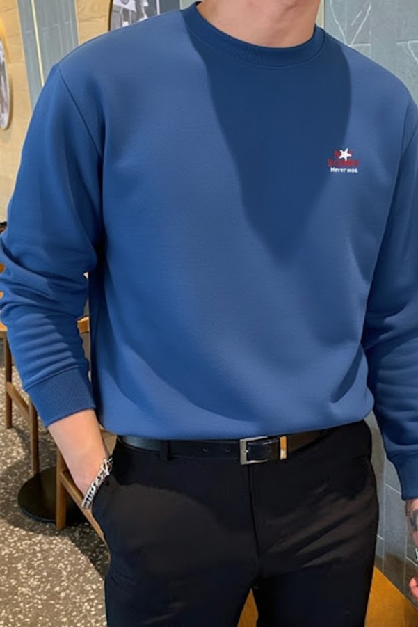 COMBİNE MİCHAİL Men's Sorry Never Printed Blue Sweatshirt