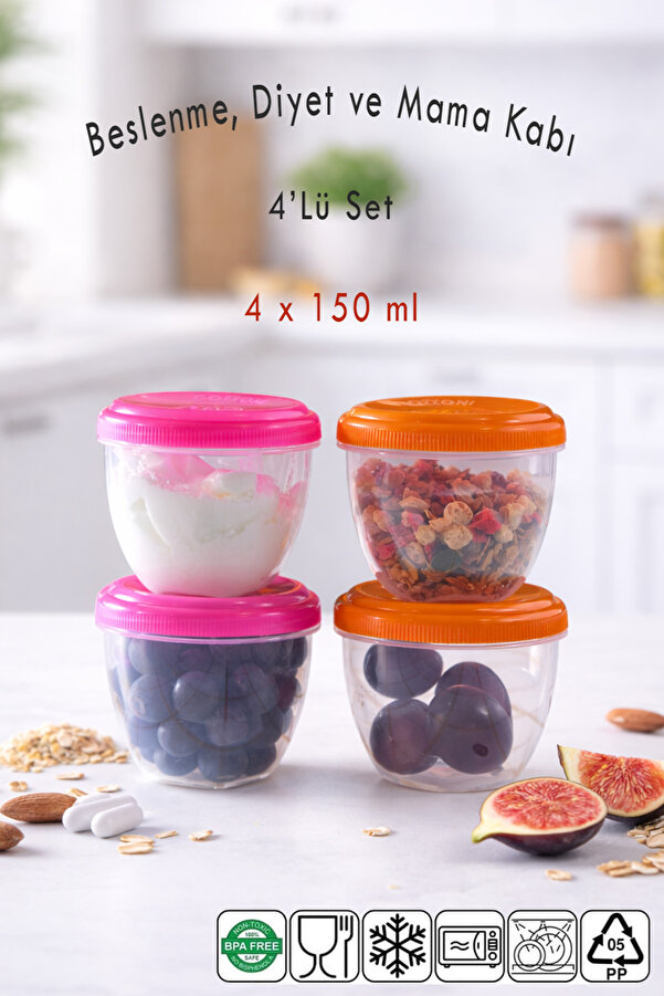 Ezupack 4'lü Sızdırmaz Saklama Kabı - Anne Sütü Bebek Beslenme Mama Kabı Seti 4x150 ml