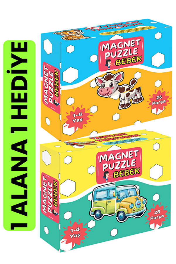 minkino 2'li Magnet Puzzle Seti | 1 Alana 1 Bedava | Hayvanları Tanıyorum-taşıtları Tanıyorum