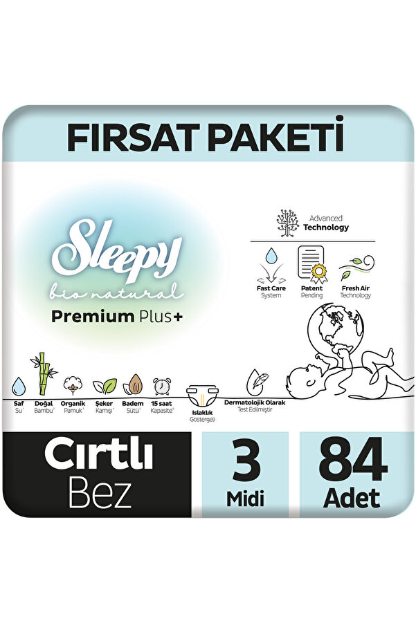 Sleepy Bio Natural Premium Plus Fırsat Paketi Bebek Bezi 3 Numara Midi 84 Adet