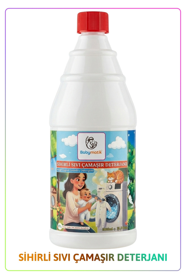 BabyMatik Bebekler İçin Sıvı Çamaşır Deterjanı, 1 Litre, Paraben Ve SLS İçermez, Kalıntı Bırakmaz.