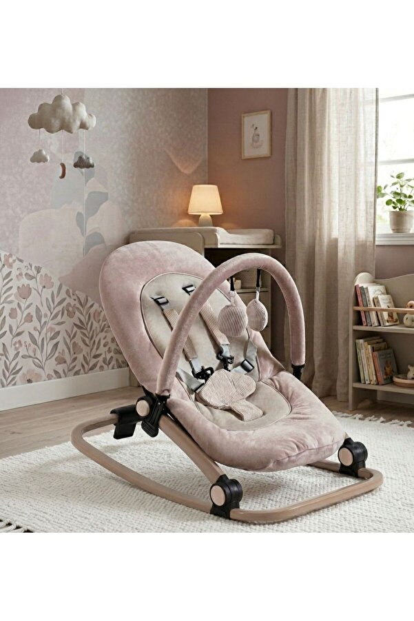 TURHAN BEBE Pamuklu Kumaş Oyuncaklı Sallanır Sabitlenir Katlanır Ana Kucağı Beşik KREM