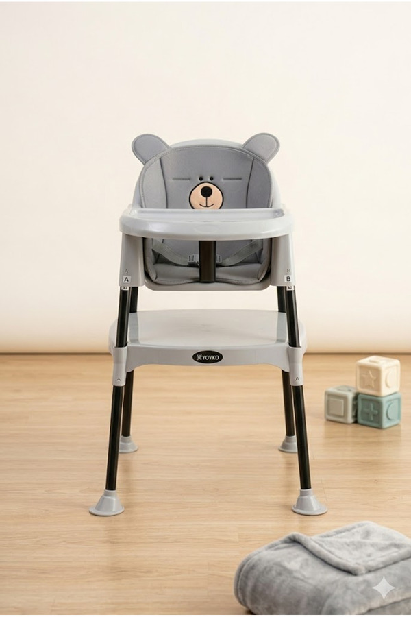 Jusso Bear 3 In 1 Portatif Yoyko Mama Sandalyesi Gri