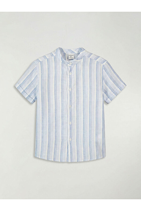 LC Waikiki Mavi Hakim Yaka Kısa Kollu Çizgili Erkek Çocuk Gömlek
