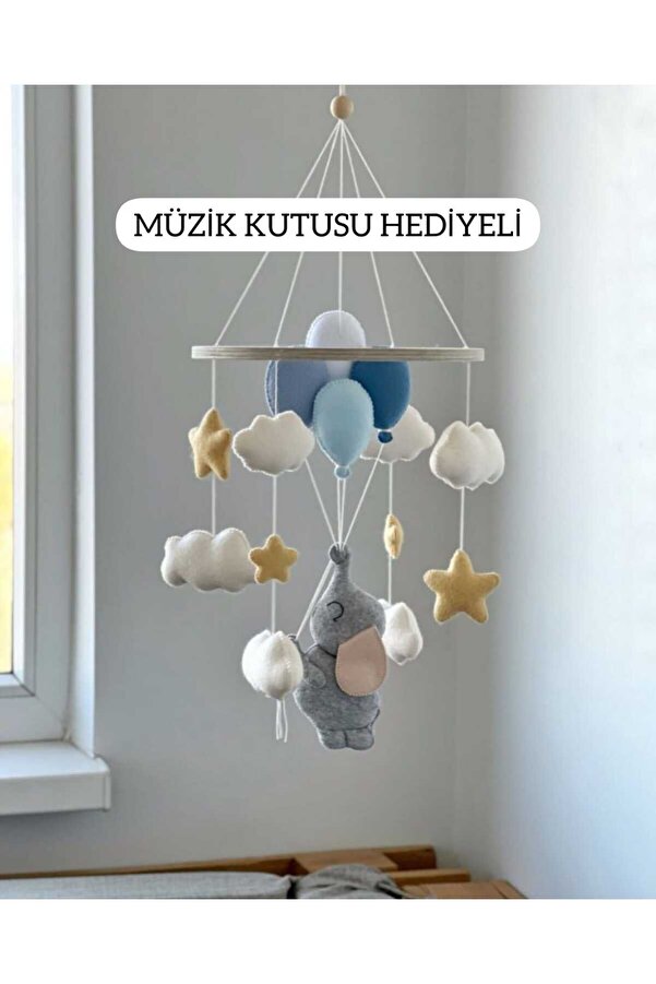 TREND METFİQ DECORATİON Ahşap Kasnaklı Yenidoğan Bebek Dönencesi - Baby Shower Hediyesi Müzikli Beşik Oyuncağı