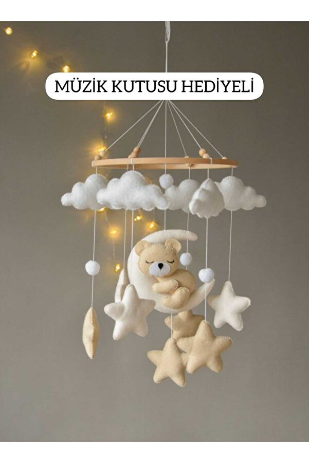 TREND METFİQ DECORATİON Müzikli El Yapımı Keçe Bebek Dönencesi Beşik Yanı Süsü Bebek Odası Dekorasyonu Anne Bebek Yanı