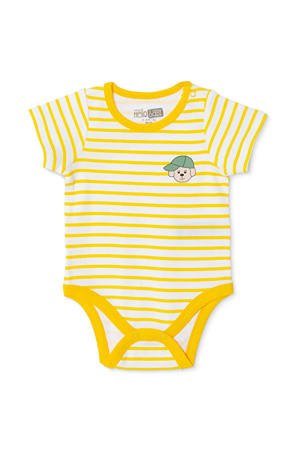 ebebek Hello Baby HelloBaby Erkek Bebek Body Çizgili Çıtçıtlı Çıtçıtlı Yaka Kısa Kol