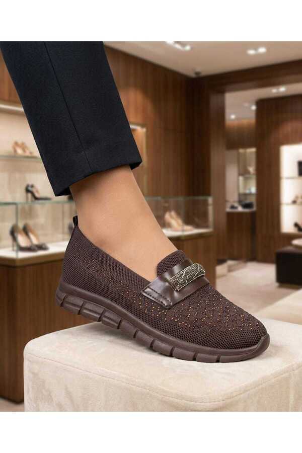 expres moda Comfortable Women's Shoes with Fine Stone Details Black
