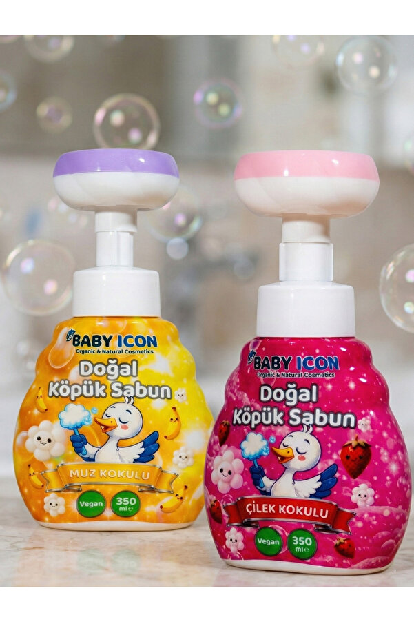 Baby İcon Doğal Çocuk Köpük El Sabunu 350 ml Muz + Çilek Kokulu Vegan Parabensiz Köpük