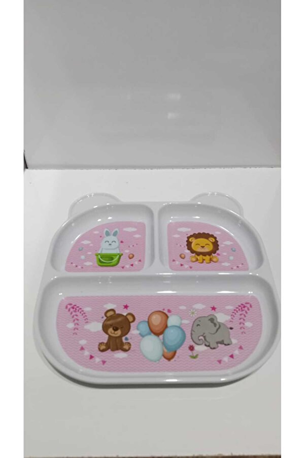 fitifitibebe Fıtıfıtı Matt Cat Desenli ve Bölmeli Pembe Mama Tabağı- Melamin Tabak- Mama kabı
