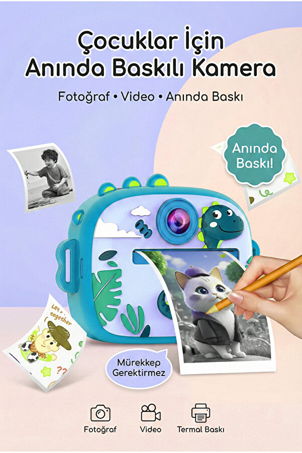 4 Berry M5 Taşınabilir Fotoğraf Yazıcı ve Kamera DİNAZOR Mavi