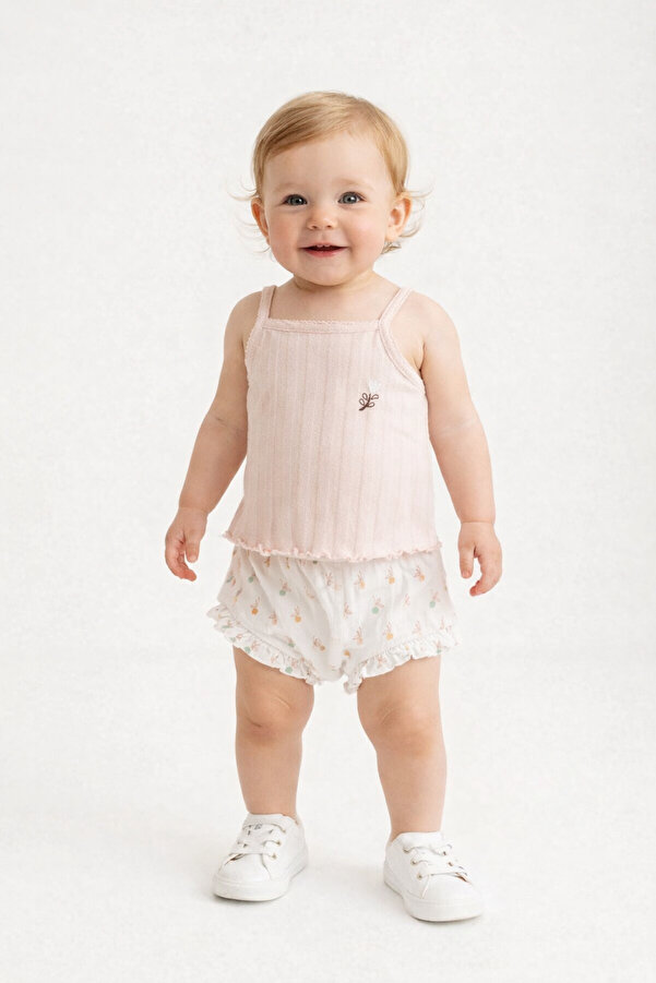 Kidaxi Jakarlı Örmeli Askılı Atlet Şort Bebe Takımı