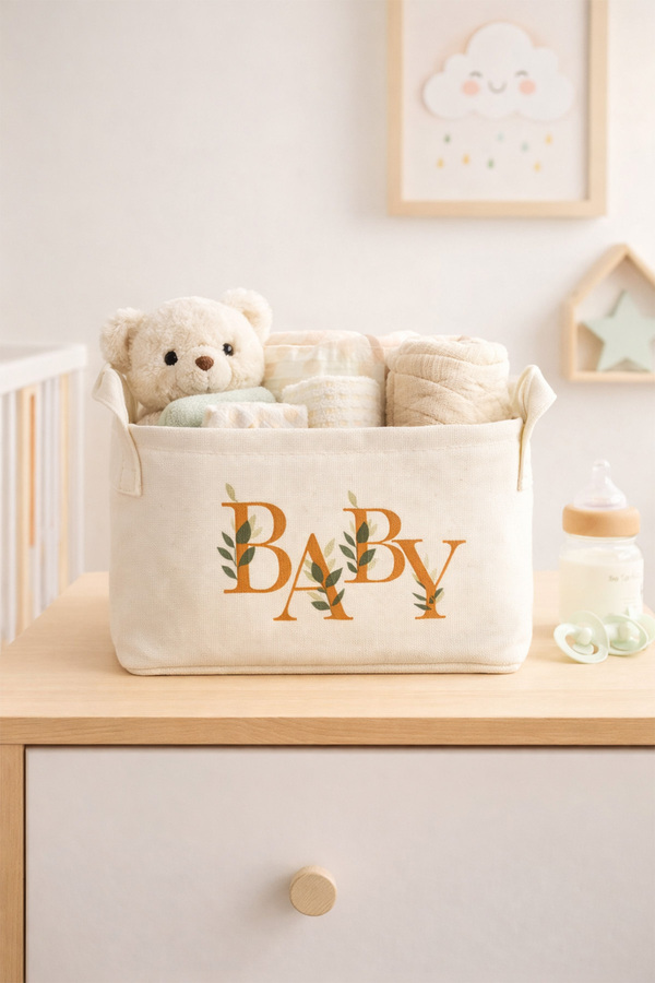 homyjr's Baby Baskılı Dikdörtgen Katlanabilir Organizer Sepet 25 x 14 x 18