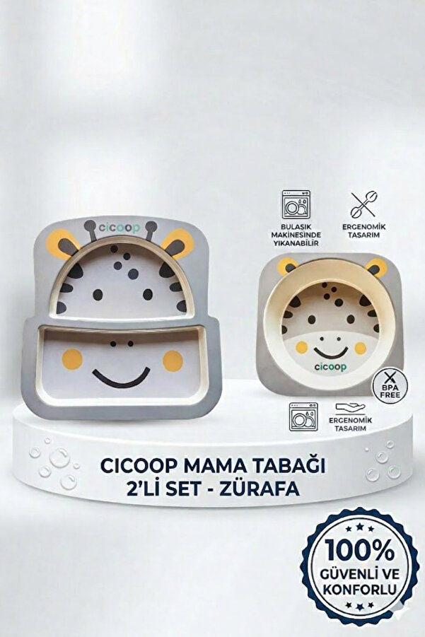 Jusso Cicoop Bebek Mama Tabağı 2'li Set Zürafa