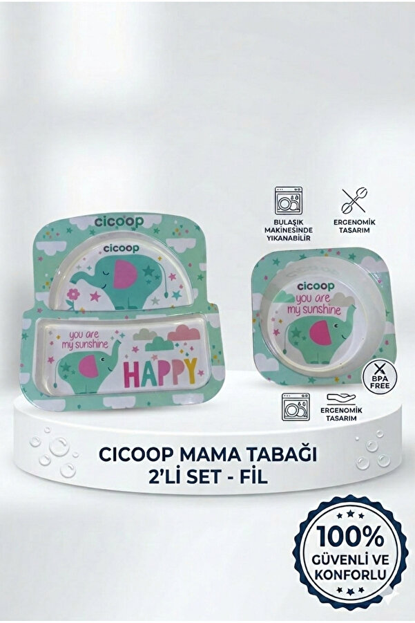 Jusso Cicoop Bebek Mama Tabağı 2'li Set Fil