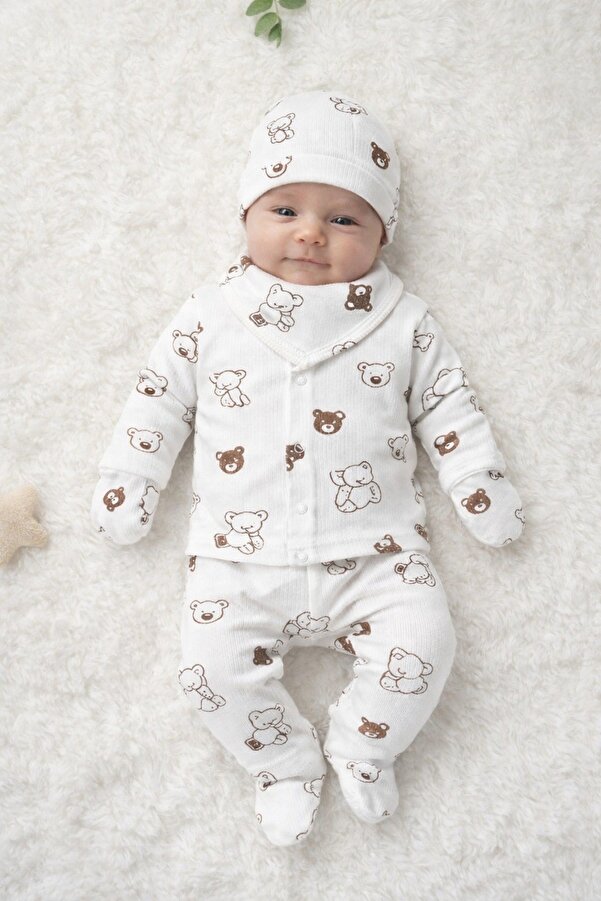 ENİA BABY Yenidoğan Bebek Desenli 5 Parça Hastane Çıkış Seti Kız Bebek Erkek Bebek Yenidoğan