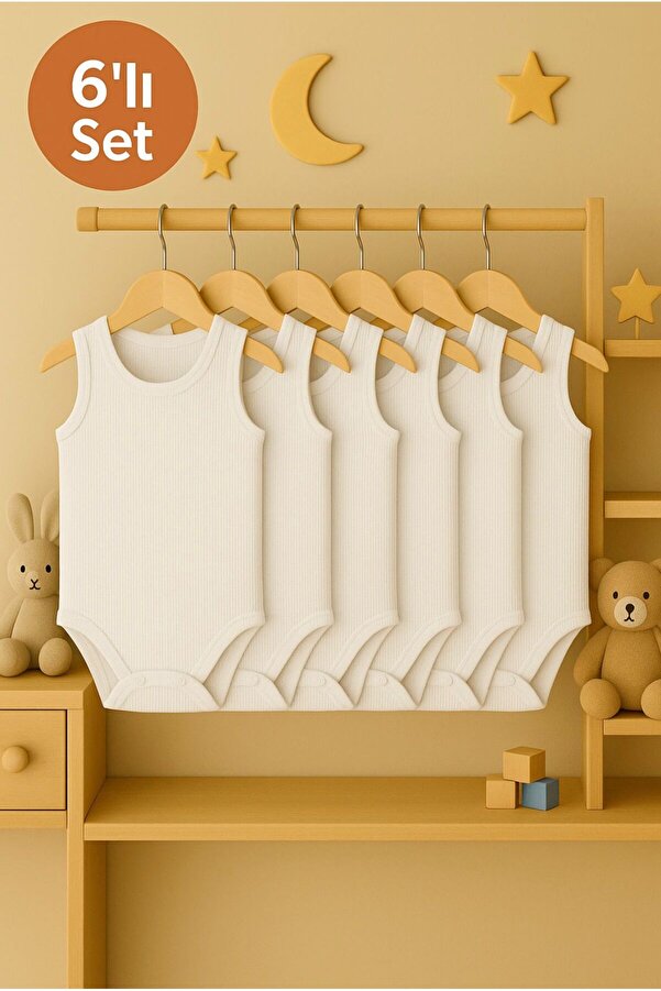 GEZEGENX 6'Lı %100 Pamuk Bisiklet Yaka Çıtçıtlı Body Zıbın Atlet Yenidoğan Hastane Çıkışı Kız Erkek Bebek