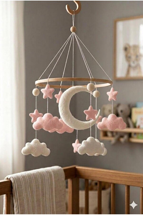 fn Ay Yıldız Temalı Keçe Bebek Beşik Dönencesi Beşik Süsü Montessori