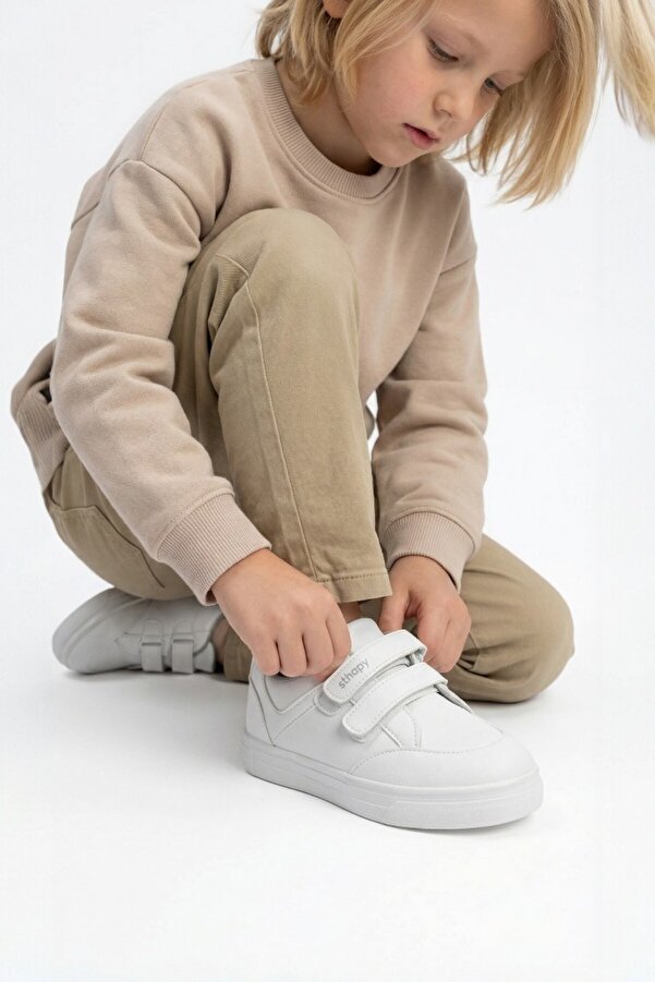 Sthapy Vaden Ortopedik Cırtlı Günlük Kız-Erkek Çocuk Beyaz Sneaker Spor Ayakkabısı 26-35 Numara