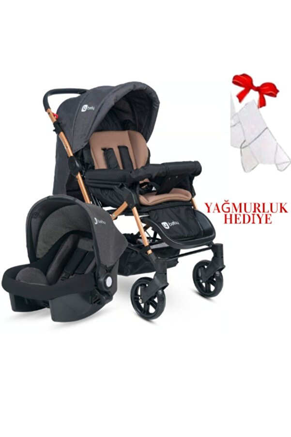 TURHAN BEBE 3 Kademe Yatış Pozisyonu Kontrol Penceresi Çift Yönlü Bebek Arabası +Taşıma Puset + Yağmurluk Hediye