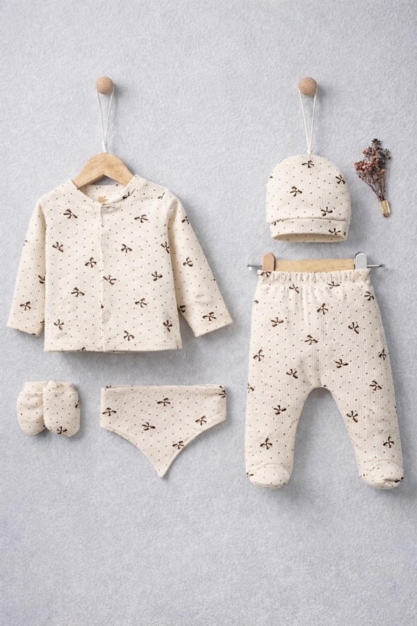 ENİA BABY Kız Bebek Pamuklu Yenidoğan 5 Parça Hastane Çıkış Seti 0-3 Ay