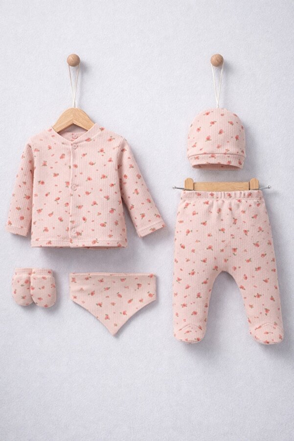 ENİA BABY Kız Bebek Pamuklu Yenidoğan 5 Parça Hastane Çıkış Seti 0-3 Ay