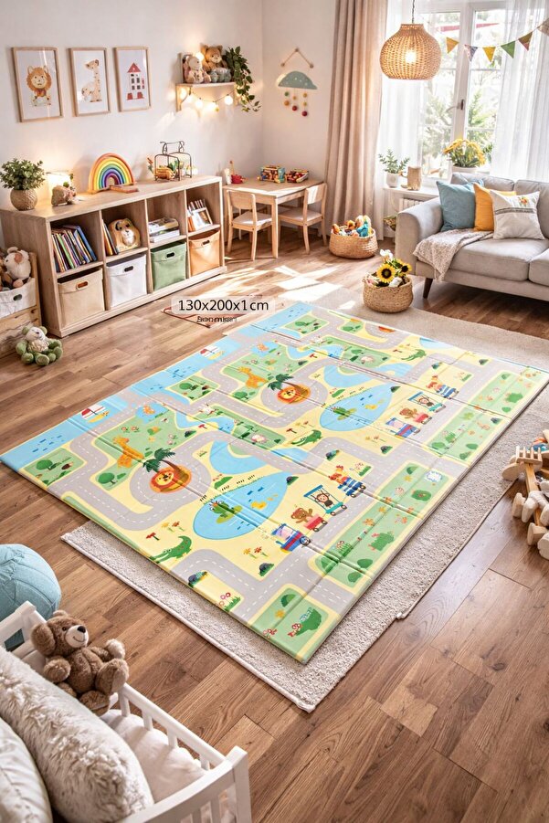 monimu baby Katlanabilir Çift Taraflı Oyun Matı-Oyun Halısı 200x130x1cm (TAŞIMA ÇANTALI)