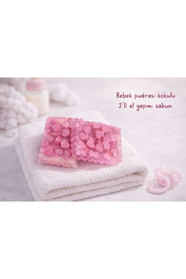 HÂL-İ ŞİFA Bebek Pudrası Kokulu 2’li El Yapımı Sabun – Kalpli Tasarım Hediyelik Dekoratif Sabun