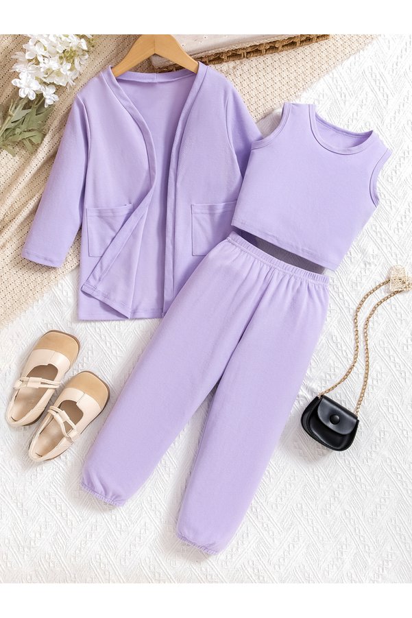 Take Two By Styli Girls Lilac Tank with Joggers and Jackets Set