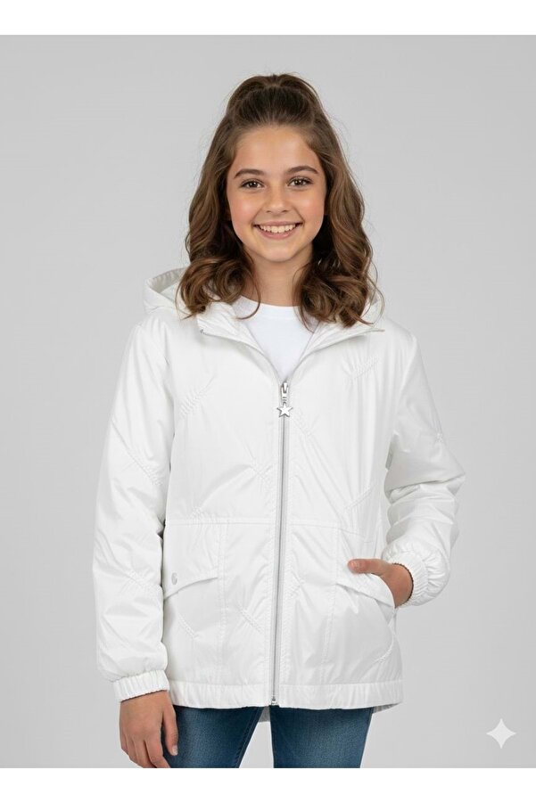 gültekin bebe Asya Kids Büzgülü Krep Kız Yağmurluk 6-14 Yaş-5074550 - BEYAZ