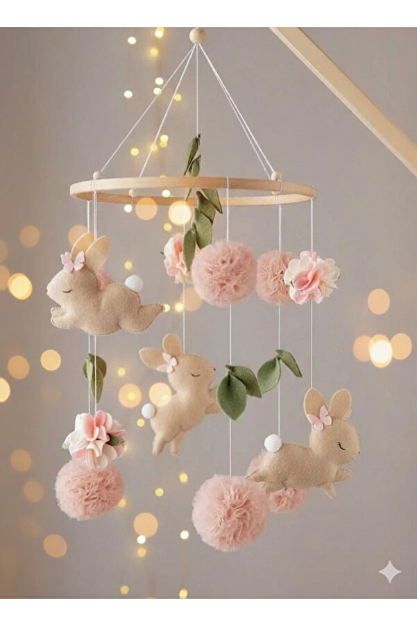 TREND METFİQ DECORATİON MÜZİKSİZ El Yapımı Keçe Bebek Dönencesi - Ahşap Beşik Süsü ve Uyku Arkadaşı DOĞUM HEDİYESİ ANNE YANI