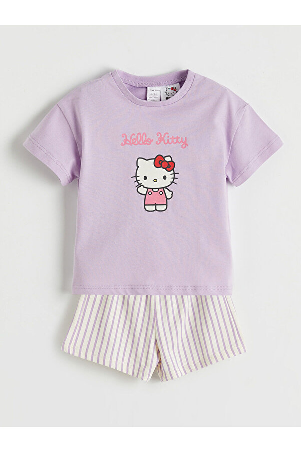 LC Waikiki Elsiva Collection Lila Hello Kitty Baskılı Kız Bebek Tişört ve Şort Takım
