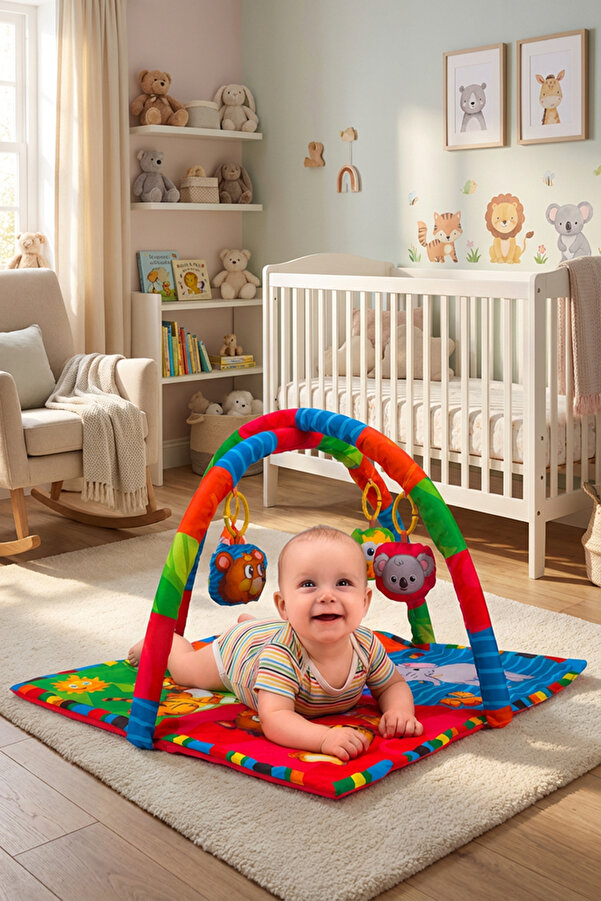 Lui Baby Bebek Neşeli Hayvanlar Oyuncaklı Oyun Halısı Minderi Hediyelik 75x75 Cm