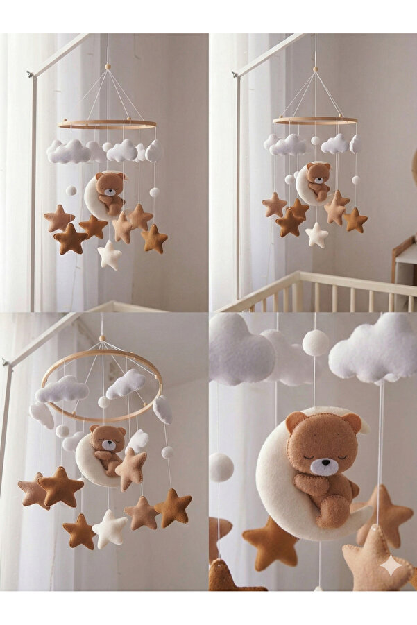 TREND METFİQ DECORATİON Müzikli El Yapımı Keçe Bebek Dönencesi Beşik Yanı Süsü Bebek Odası Dekorasyonu Anne Bebek Yanı