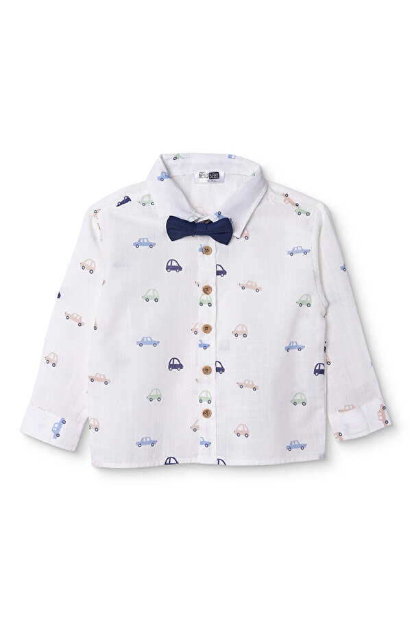 ebebek Hello Baby HelloBaby Erkek Bebek Gömlek Araba Baskılı Düğmeli Gömlek Yaka Uzun Kol
