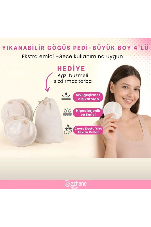 BEZHANE Yıkanabilir Göğüs Pedi - Büyük Boy 4'lü