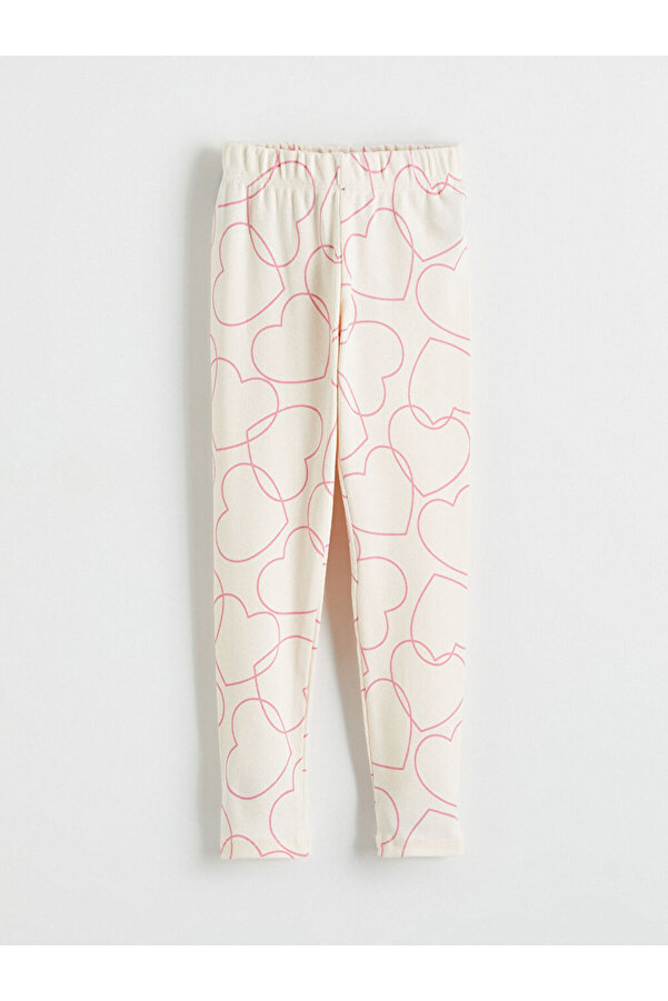 LC Waikiki Ekru Kalp Baskılı Kız Çocuk Tayt