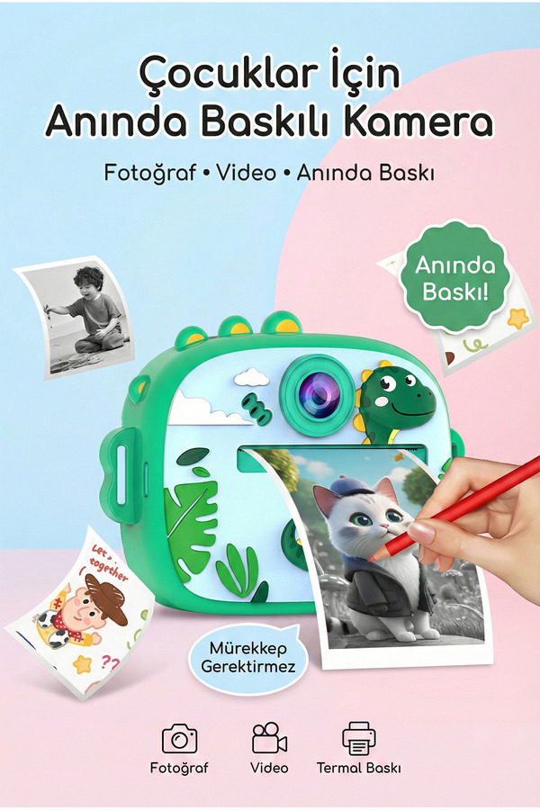 4 Berry M5 Taşınabilir Fotoğraf Yazıcı ve Kamera DİNAZOR Yeşil