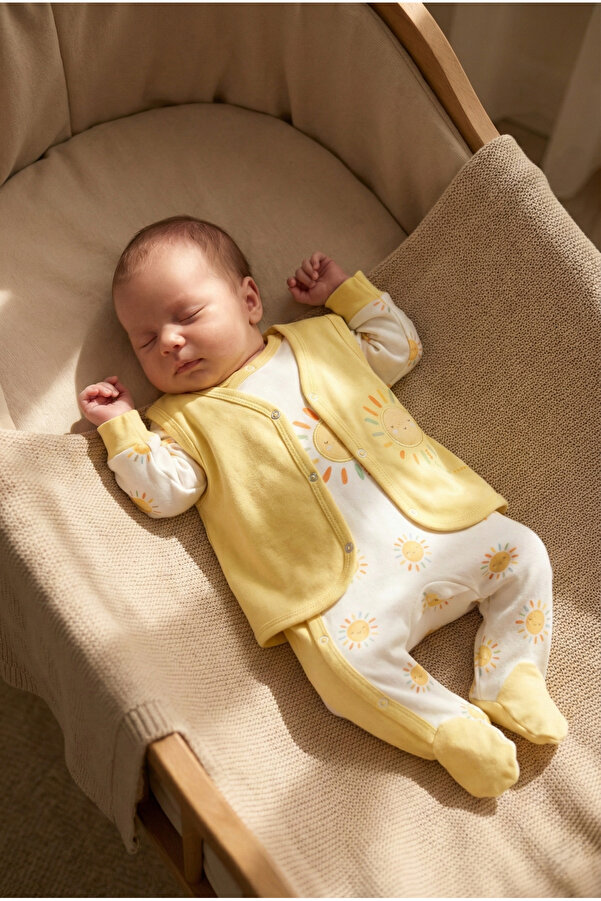 BABYLİM Güneş Aplikeli Astarlı Yenidoğan Yelek %100PAMUK- UNISEX