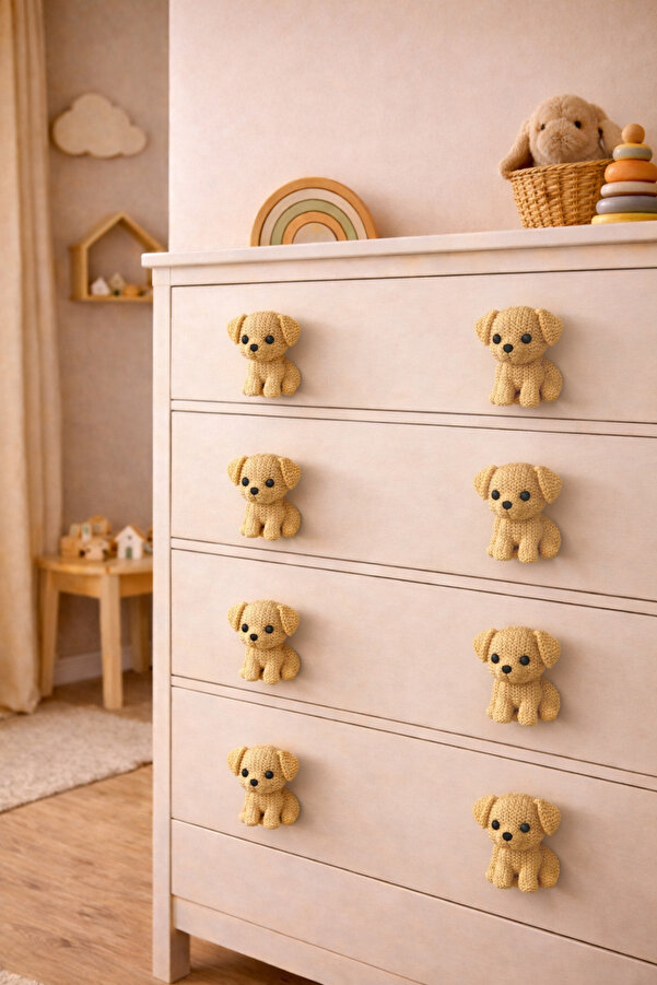 Rekatech KÖPEK FİGÜRLÜ KULP Çocuk Odası Örgü Desenli Dekoratif Çekmece Kulpu Hayvan Figürlü Dolap Kulbu