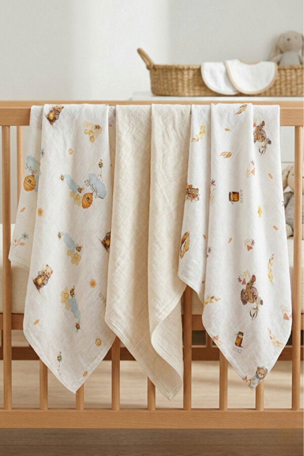 LUCKKA Little Organic's | 3’lü %100 Organik Pamuk Müslin Örtü - Battaniye Seti 75x80 cm | Oeko-tex | Gots -