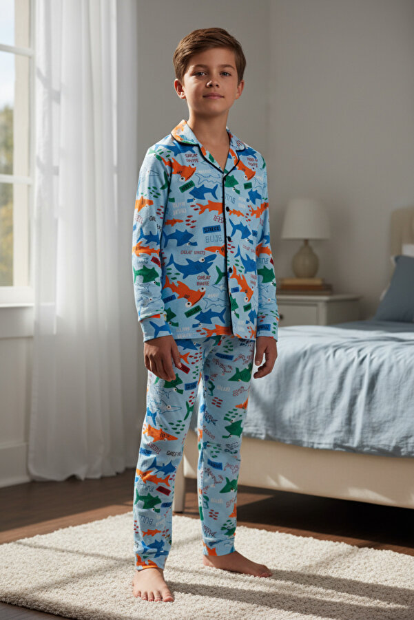 LİLLYPİCCA ERKEK ÇOCUK DESENLİ DÜĞMELİ PİJAMA TAKIMI