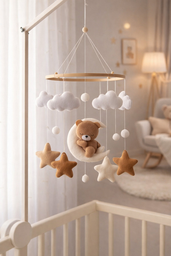 LusnikaStore Beşik Dönencesi( Müziksiz)Beşik Yanı Süsü BebekOdası Dekorasyon Montessori Natural Anne Lusnika