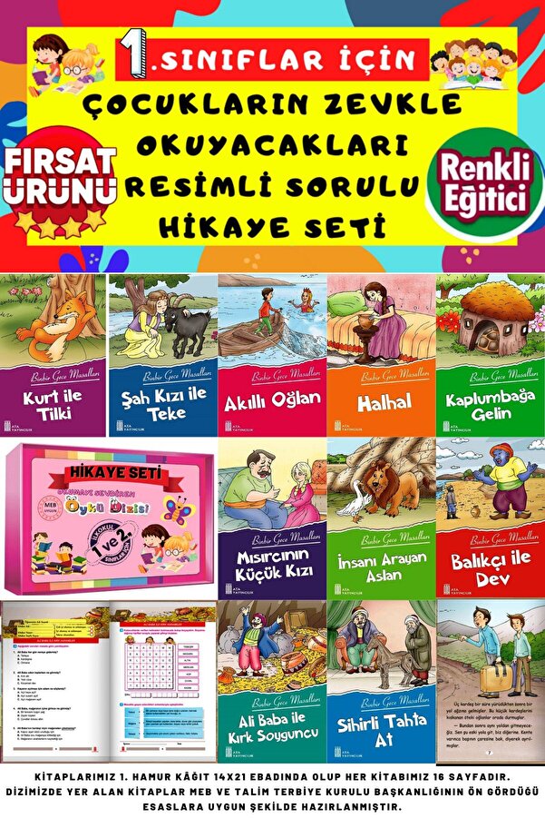 Ata Yayıncılık 1.sınıf Eğlenceli Okumayı Sevdiren Hikaye Seti ve Değerlendirme testi