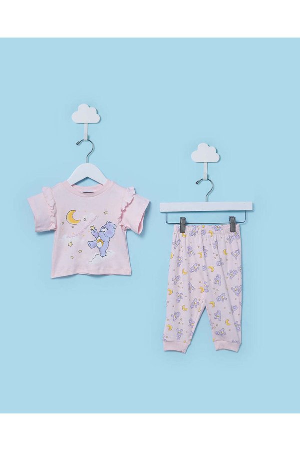 REDTAG Infant Girls Pink Care Bears Short Sleeve Pyjama Set