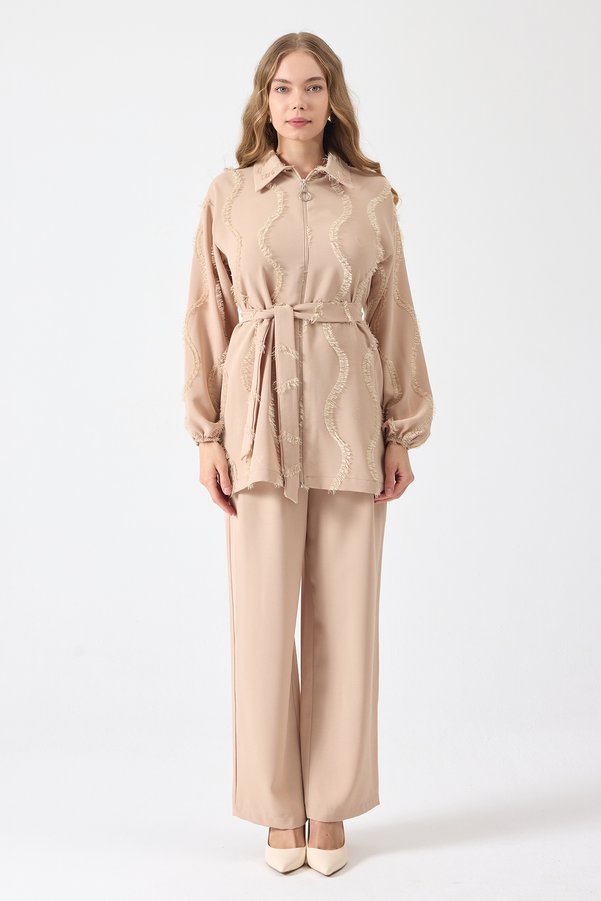 VAVİNOR Tassel Detailed Zippered Suit - Beige