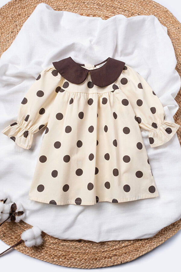 Vauva Bebek Çocuk Elbise Yaka Detaylı Baskılı Bayramlık Poplin Elbise