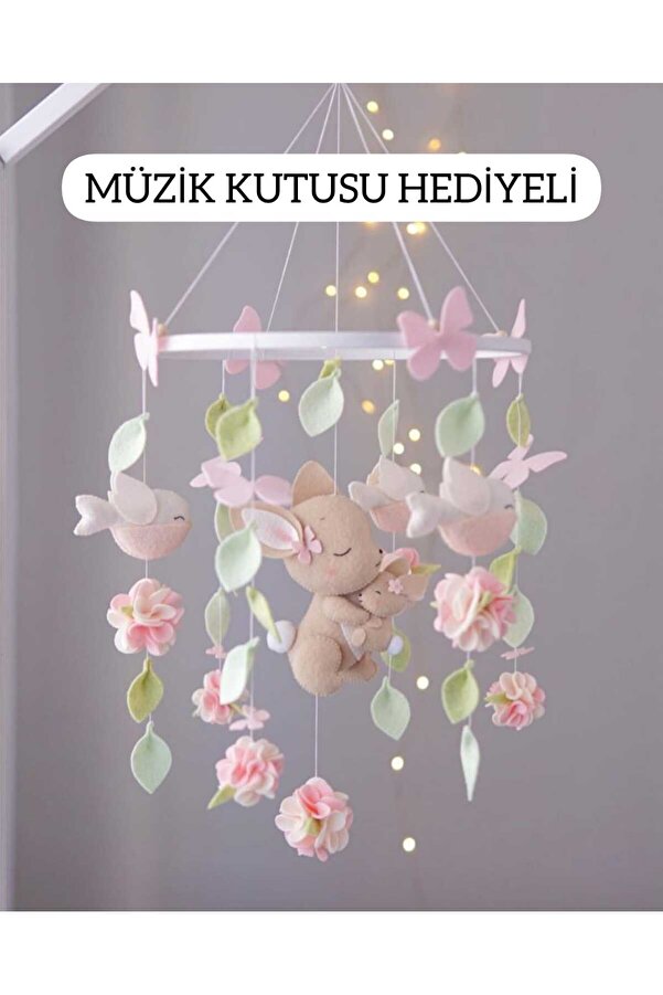 TREND METFİQ DECORATİON Ahşap Kasnaklı Yenidoğan Bebek Dönencesi - Baby Shower Hediyesi Müzikli Beşik Oyuncağı