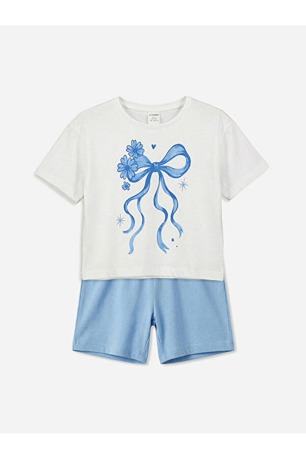 LC Waikiki Nevaa Collection Mavi Fiyonk Baskılı Kız Çocuk Tişört ve Şort